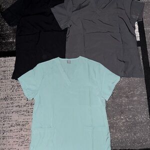 Set of Three V-Neck Scrub Tops - Black, Gray, Mint